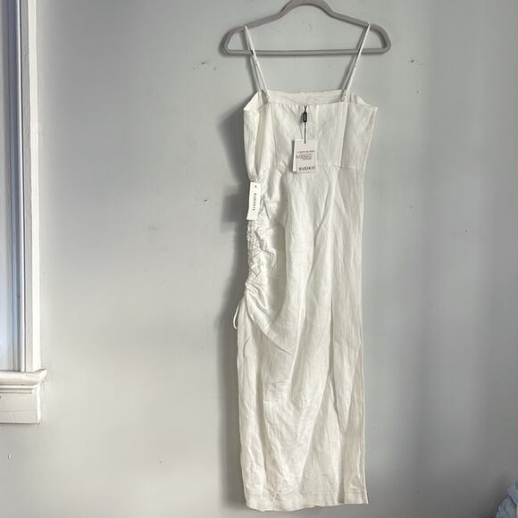 NWT Bardot Zayla linen blend side scrunch slimming sleeveless midi dress sz 4 - Picture 9 of 9